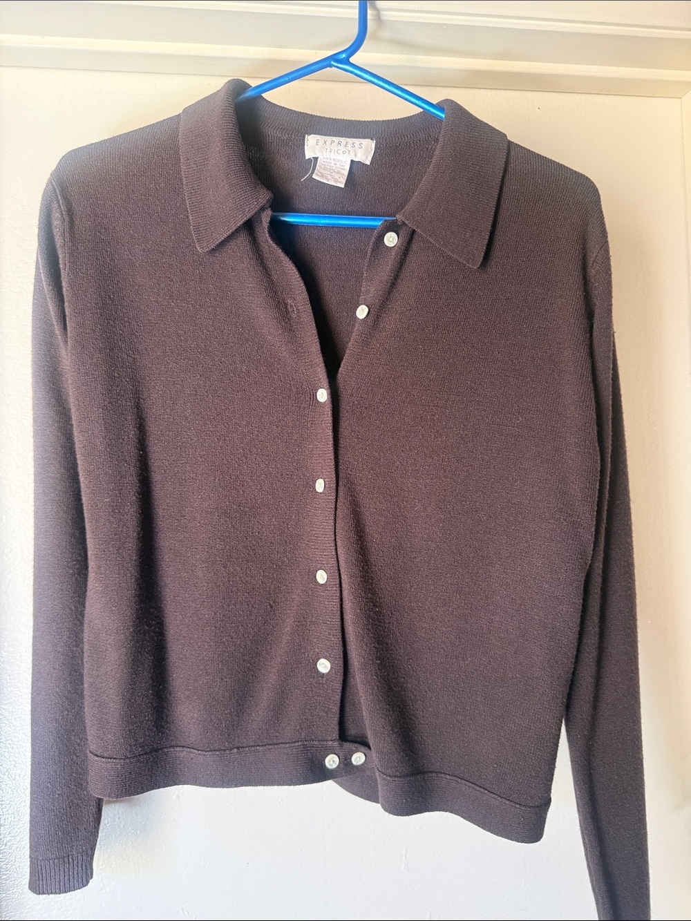 Express Dark Brown Collared Button-Up Cardigan